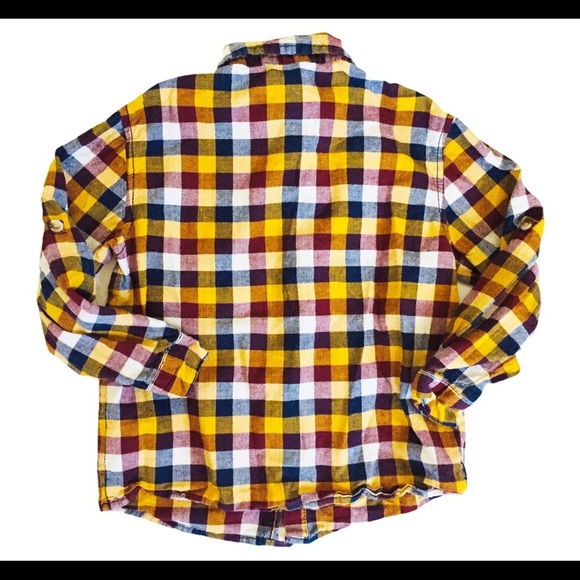 CHEROKEE Plaid Button Down Shirt With Long Sleeves Mustard Yellow Boys Size 5Y - Picture 9 of 10